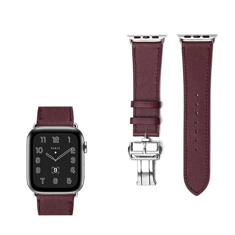 سوار ساعة ذكية سوار جلدي كلاسيكي متوافق مع Apple Watch 38/40/41/42/44/45/49mm بملاءمة قابلة للتعديل وحزام بديل باللون أحمر قابل للتعديل - Image 1
