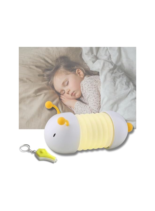 The Bros Hail - Caterpillar Kids Led Night Light Folding USB Rechargeable Bedside Lamp Portable Nursery Lamp Magnetic Stick, Soft Silicon Light- Bedroom Decoration Light, Infant Light - Free Key Chain Included - Image 2