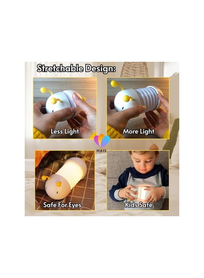 The Bros Hail - Caterpillar Kids Led Night Light Folding USB Rechargeable Bedside Lamp Portable Nursery Lamp Magnetic Stick, Soft Silicon Light- Bedroom Decoration Light, Infant Light - Free Key Chain Included - Image 5