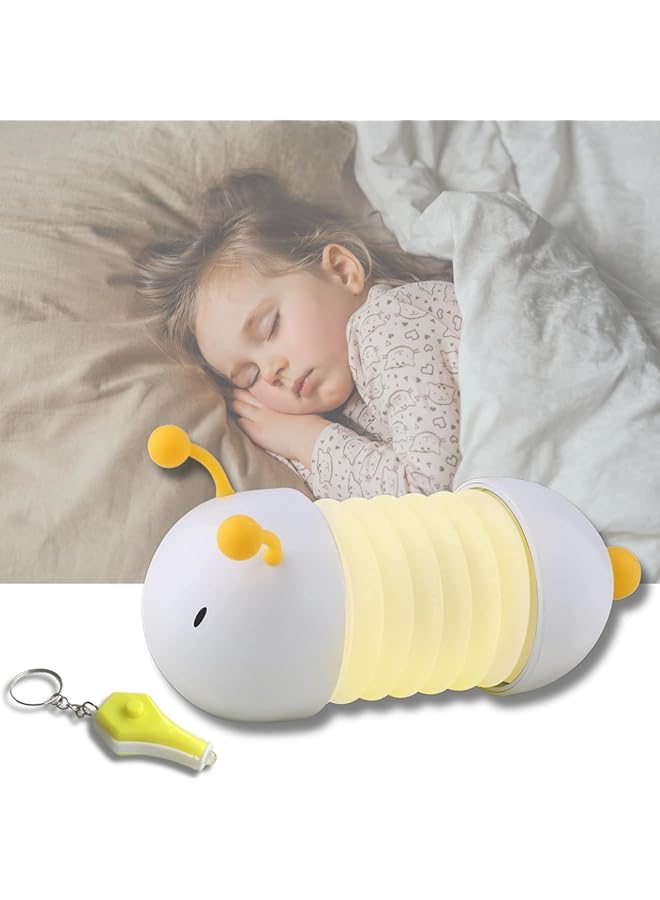 The Bros Hail - Caterpillar Kids Led Night Light Folding USB Rechargeable Bedside Lamp Portable Nursery Lamp Magnetic Stick, Soft Silicon Light- Bedroom Decoration Light, Infant Light - Free Key Chain Included - Image 1