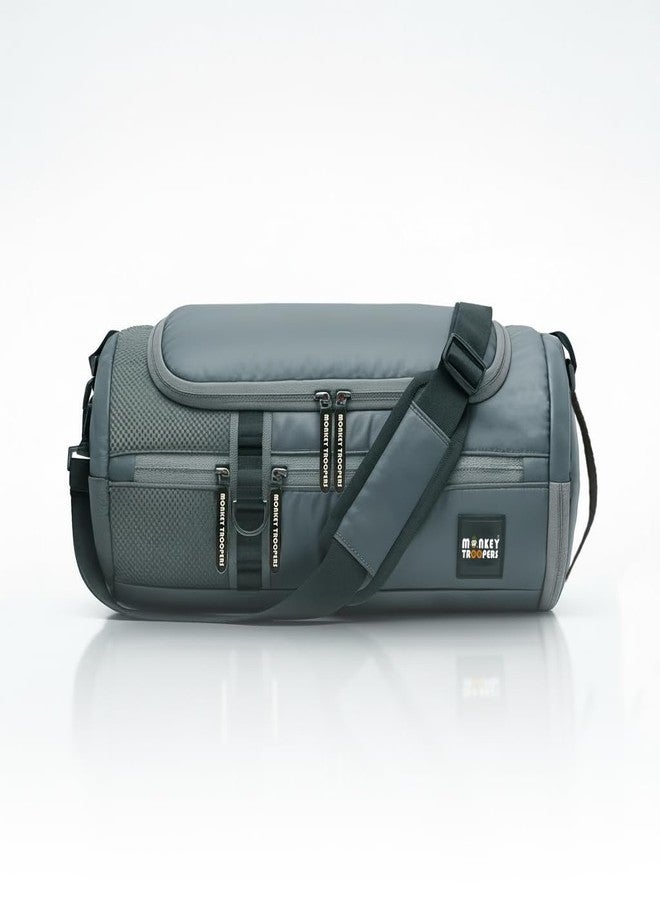 MONKEY TROOPERS Pumppack Gym Duffle - Water-Resistant, Travel/Gym, Quick Access & Zippered Pockets, 30L Capacity (Grey) - Image 5