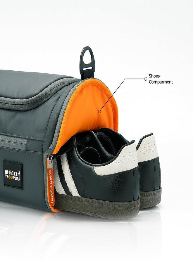 MONKEY TROOPERS Pumppack Gym Duffle - Water-Resistant, Travel/Gym, Quick Access & Zippered Pockets, 30L Capacity (Grey) - Image 4