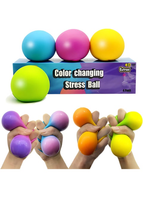 Stress Ball Toys Color Changing - Sensory Squeeze Toys Squishy Balls for Teens Kids and Adults Stress Relief Balls for Stocking Party Bundle - 4 Pack(Green/Yellow/Blue/Pink)