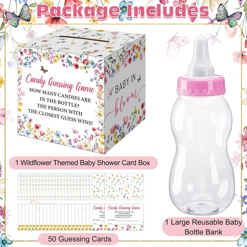 Glenmal 52 Pcs Baby Shower Games Gift Sets Large Baby Bottle for Shower Game Guess How Many Candies Decorations for Gender Reveal(Baby in Bloom) - Image 5