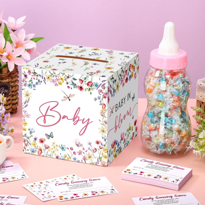 Glenmal 52 Pcs Baby Shower Games Gift Sets Large Baby Bottle for Shower Game Guess How Many Candies Decorations for Gender Reveal(Baby in Bloom) - Image 2