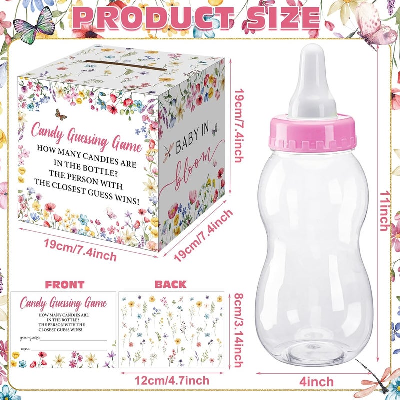 Glenmal 52 Pcs Baby Shower Games Gift Sets Large Baby Bottle for Shower Game Guess How Many Candies Decorations for Gender Reveal(Baby in Bloom) - Image 3