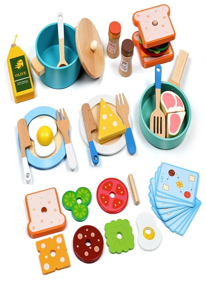 HAIMST 35 PCS Wooden Play Kitchen Accessories, Pretend Play Kitchen Toys for Kids Toddlers, Wooden Play Cooking Set Play Food Cookware Pots Pan Dishes, Gifts for Girls Boy 3 4 5 6 Years Old - Image 1