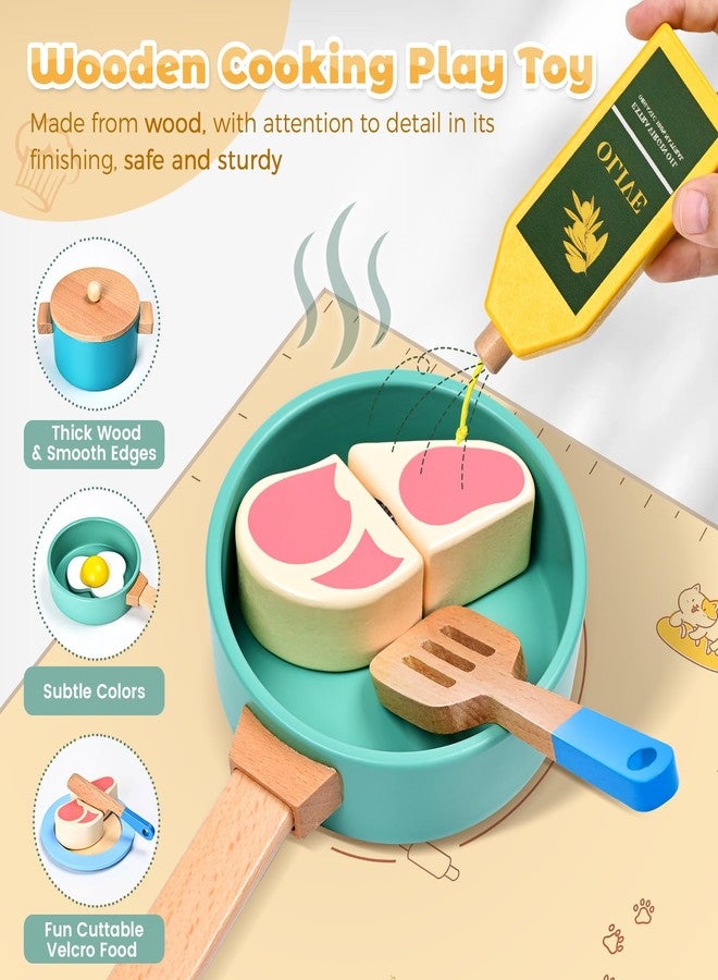 HAIMST 35 PCS Wooden Play Kitchen Accessories, Pretend Play Kitchen Toys for Kids Toddlers, Wooden Play Cooking Set Play Food Cookware Pots Pan Dishes, Gifts for Girls Boy 3 4 5 6 Years Old - Image 3