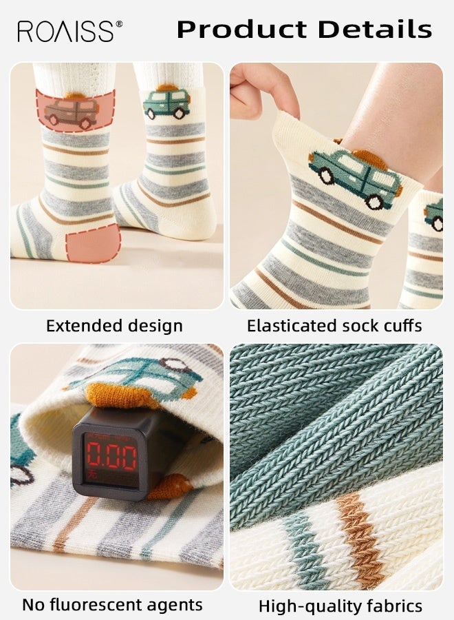 roaiss 5 Pairs Boys Mid-Calf Socks, Comfortable Sports Socks Set, Anti-pilling Soft Socks, Cartoon Middle Tube Socks for Boys, Suitable for All Seasons - Image 4