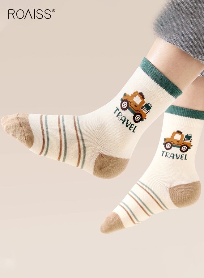 roaiss 5 Pairs Boys Mid-Calf Socks, Comfortable Sports Socks Set, Anti-pilling Soft Socks, Cartoon Middle Tube Socks for Boys, Suitable for All Seasons - Image 3