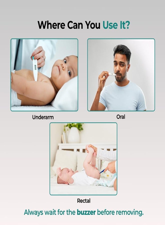 PharmEasy Digital Flexible Tip Thermometer for Fever, Fast & Accurate Temperature Reading in Celsius | Waterproof, Oral & Underarm Use for both Kids & Adults | Ideal for Home Use, Easy-to-Read Screen - Image 4