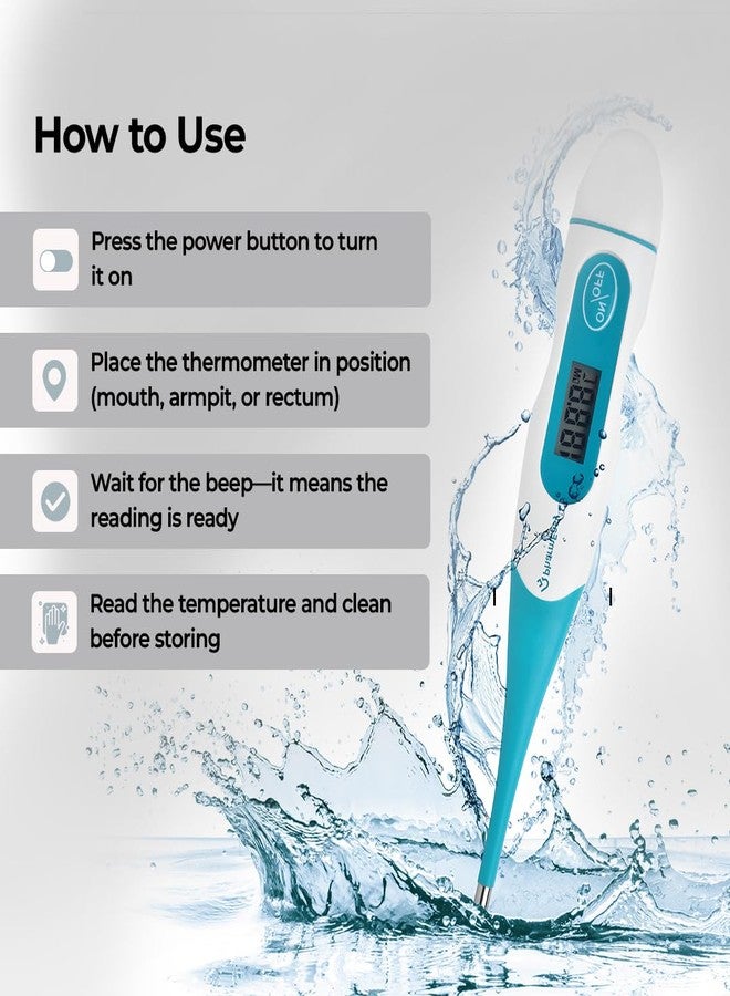 PharmEasy Digital Flexible Tip Thermometer for Fever, Fast & Accurate Temperature Reading in Celsius | Waterproof, Oral & Underarm Use for both Kids & Adults | Ideal for Home Use, Easy-to-Read Screen - Image 3