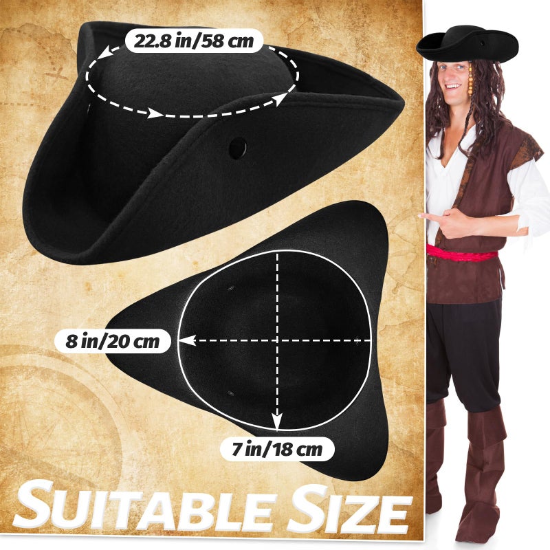 Xeehwb Pirate Hat for Men Women,Pirate Costume Accessories Hat,Colonial Triangle Hat for Halloween,Dress Up Party - Image 2