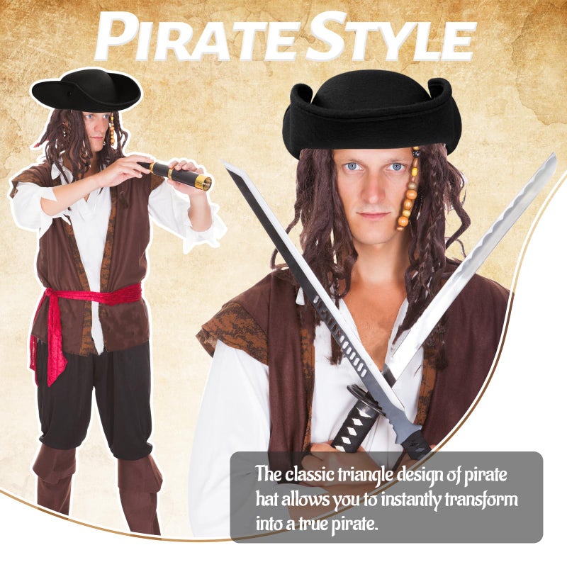 Xeehwb Pirate Hat for Men Women,Pirate Costume Accessories Hat,Colonial Triangle Hat for Halloween,Dress Up Party - Image 4