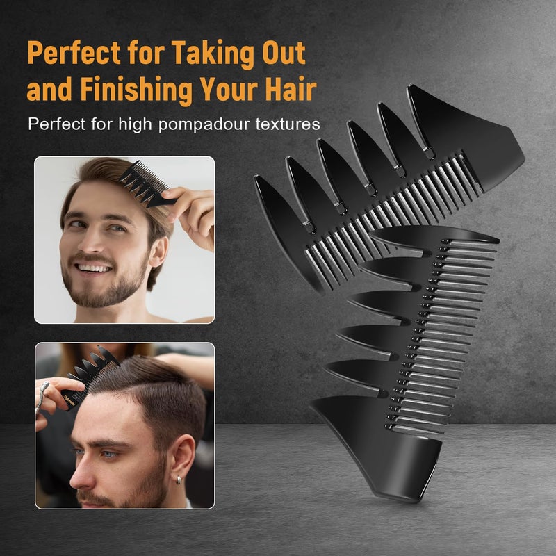 Stylemate 3Pcs Hair Styling Combs Set for Men, Black Barber Wide Tooth Texture Comb for Quiff, Pompadour, Slick Back, Fauxhawk, Undercut - Image 4