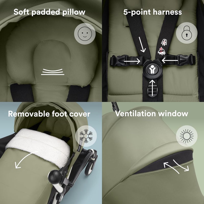 Stokke YOYO3 Complete Yoyo Stroller From Birth - Includes Black Frame + YOYO 6+ Color Pack + 0+ Newborn Pack - Olive - Image 3