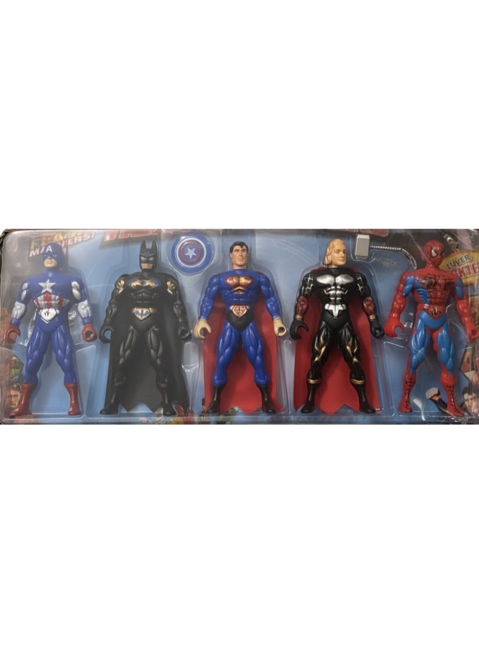 Marvel Comics Superhero Action Figures Set – 5 Pcs Collection with Spider-Man, Batman, Superman, Captain America & Thor – Kids Toy Gift Set - Image 2