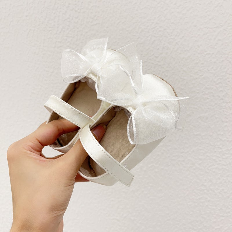 2024 Cute Bow Princess Shoes for Baby Girls Anti-slip White 