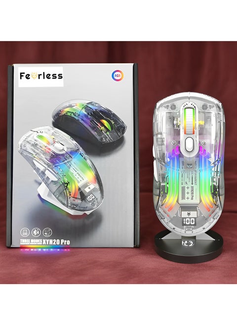 Rechargeable Wireless Gaming Mouse | Transparent RGB Superlight Ergonomic 2.4 GHz Wireless Mouse with 4000 DPI | Programmable Wireless Gaming Mice with Magnetic charging base and Digital Display