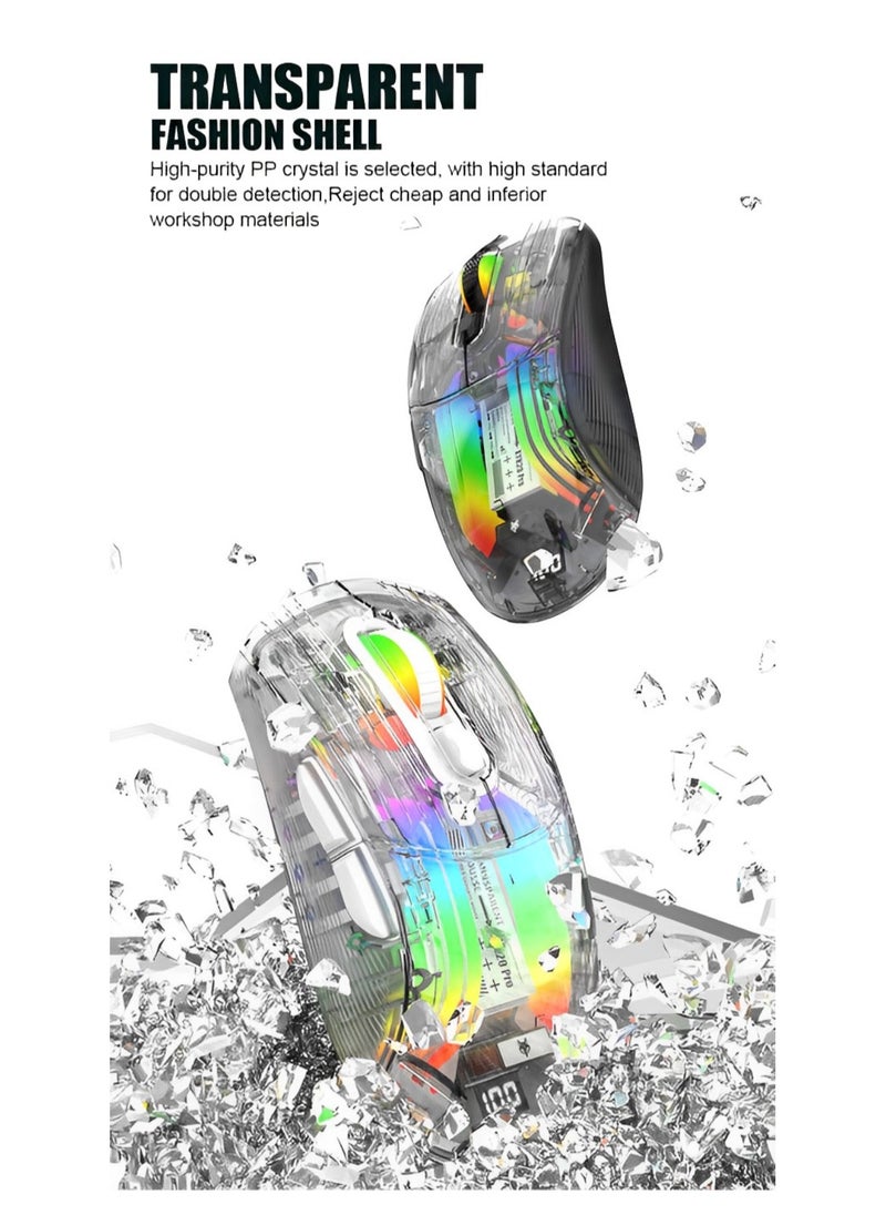 فيرليكس ماوس ألعاب لاسلكي قابل للشحن | ماوس لاسلكي شفاف RGB Superlight مريح 2.4 جيجا هرتز مع 4000 نقطة في البوصة | ماوس ألعاب لاسلكي قابل للبرمجة مع قاعدة شحن مغناطيسية وشاشة رقمية  - Image 5