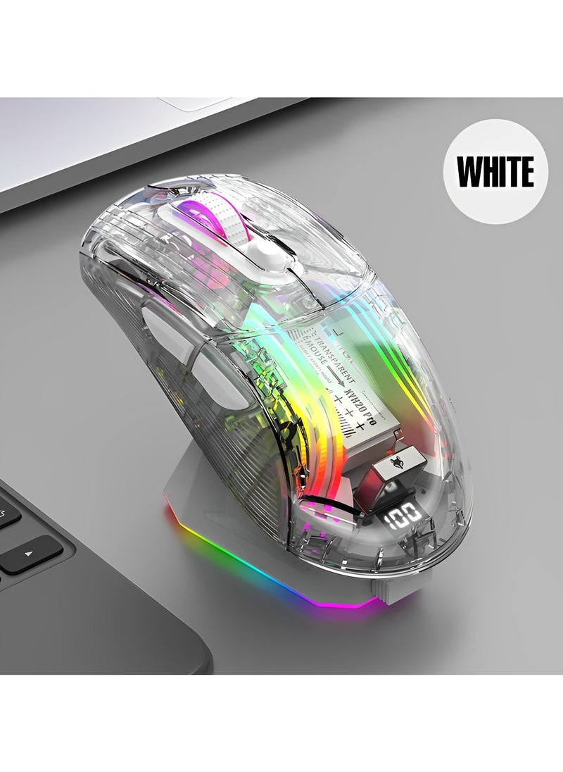 فيرليكس - ماوس ألعاب لاسلكي قابل للشحن | ماوس لاسلكي شفاف RGB Superlight مريح 2.4 جيجا هرتز مع 4000 نقطة في البوصة | ماوس ألعاب لاسلكي قابل للبرمجة مع قاعدة شحن مغناطيسية وشاشة رقمية - Image 1