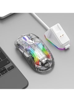 Fearlex Rechargeable Wireless Gaming Mouse | Transparent RGB Superlight Ergonomic 2.4 GHz Wireless Mouse with 4000 DPI | Programmable Wireless Gaming Mice with Magnetic charging base and Digital Display  - Image 3
