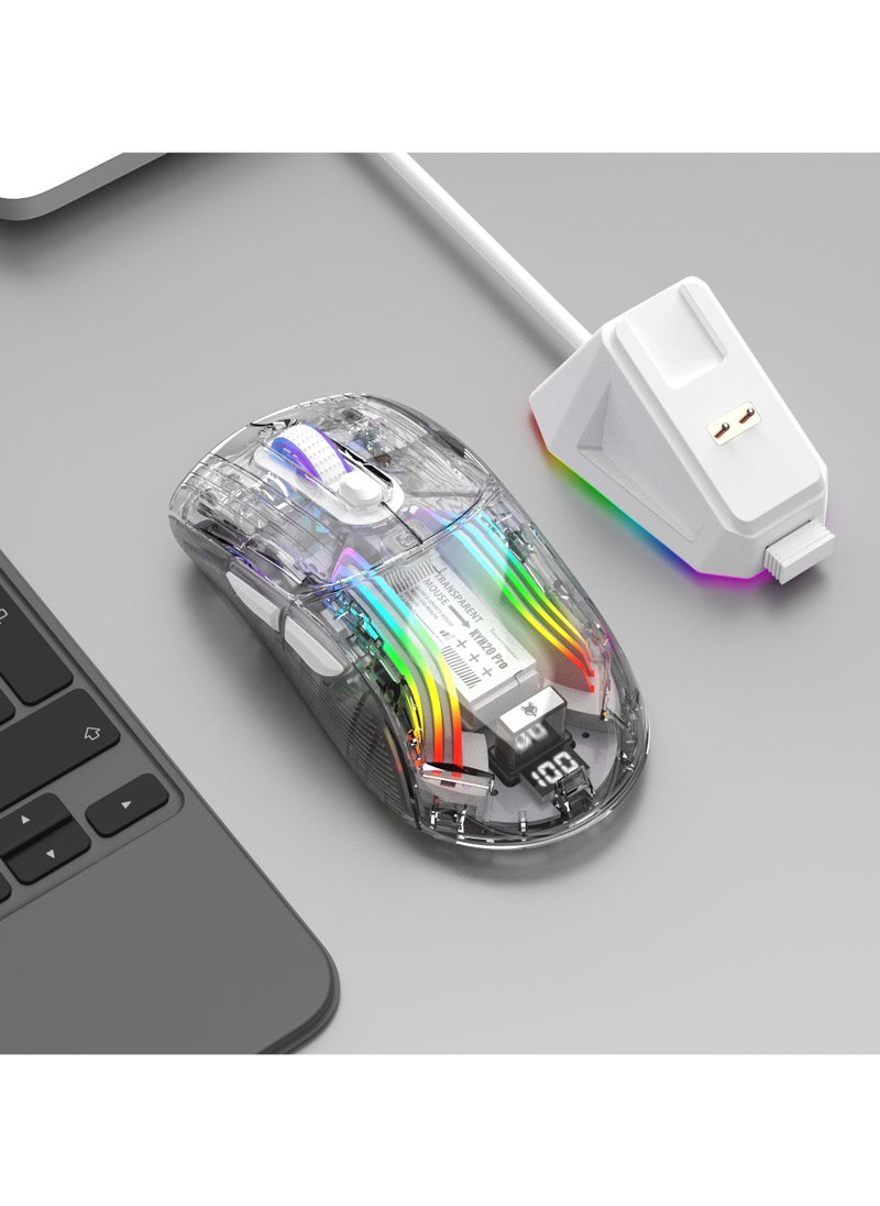 فيرليكس ماوس ألعاب لاسلكي قابل للشحن | ماوس لاسلكي شفاف RGB Superlight مريح 2.4 جيجا هرتز مع 4000 نقطة في البوصة | ماوس ألعاب لاسلكي قابل للبرمجة مع قاعدة شحن مغناطيسية وشاشة رقمية  - Image 3