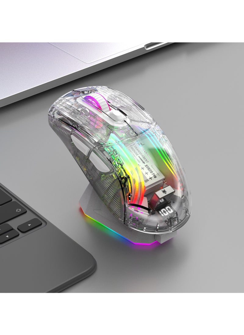 فيرليكس ماوس ألعاب لاسلكي قابل للشحن | ماوس لاسلكي شفاف RGB Superlight مريح 2.4 جيجا هرتز مع 4000 نقطة في البوصة | ماوس ألعاب لاسلكي قابل للبرمجة مع قاعدة شحن مغناطيسية وشاشة رقمية  - Image 2