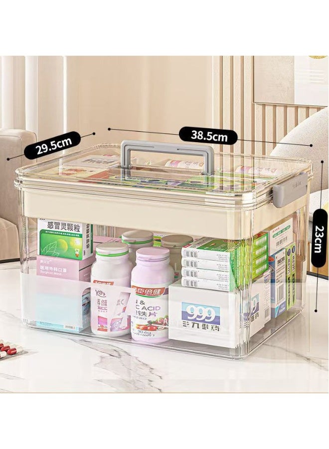 JOMILA Transparent medicine box, multi-layer large-capacity medicine storage box, pill storage box with compartments and handles plastic first aid kit storage box Transparent white  - Image 3