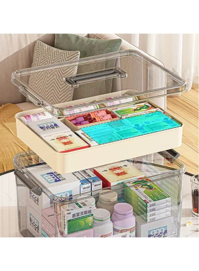 JOMILA Transparent medicine box, multi-layer large-capacity medicine storage box, pill storage box with compartments and handles plastic first aid kit storage box Transparent white  - Image 2