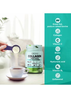 ORZAX Collagen Peptides Powder Vitamin C Biotin & Hyaluronic Acid Hydrolyzed Protein Type I & Iii Grass Fed Hair Nail Skin & Joint Support Supplement Sugar Free Gluten Free Unflavored 16 Oz  - Image 4