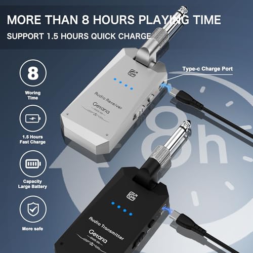 Getaria 58Hz Guitar Wireless System AntiInterference Instrument 4Channels Wireless Transmitter Receiver Digital Audio Cordless System Bass For Electric Guitars Bass GWS26TYPE C Charge - Image 3