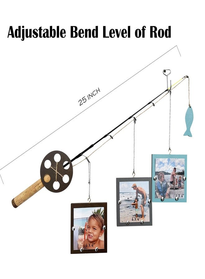 AZEZO Wood Fishing Pole Picture Frame - Three 4''x4'' Frames, Real Fishing Rod Design, Adjustable Bending Level - Fishing Decor for Lake House, Cabin, Farmhouse Wall, Boy’s Room (Spare Parts Included) - Image 3