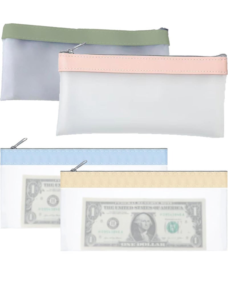 KalamkariX 4 PCS Money Bag, Cash Bag, Matte Finish Money Pouch for Travel, Business, and Outdoor Use, Storage for, Compact and Durable (Green, Pink, Blue, Beige) - Image 1