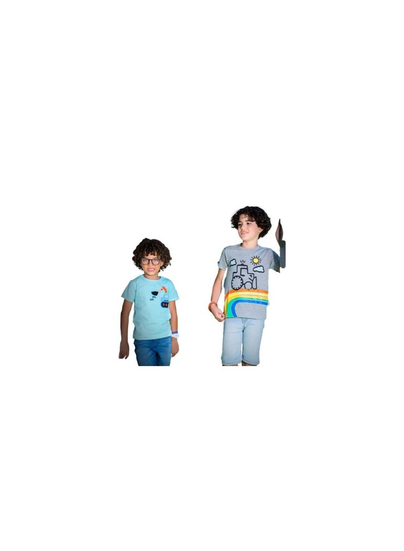 Bandel 2 T-ٍShirts One gray with a drawing on it, and Another one  light blue with a drawing on it 