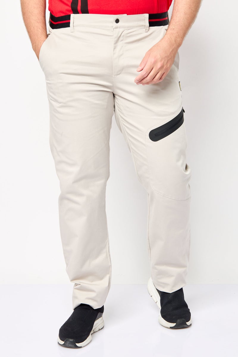 Scuderia Ferrari Men Regular Fit Brand Logo Chino Pants, Light Beige - Image 1