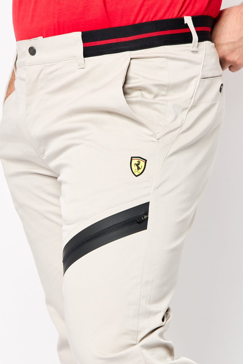 Scuderia Ferrari Men Regular Fit Brand Logo Chino Pants, Light Beige - Image 3