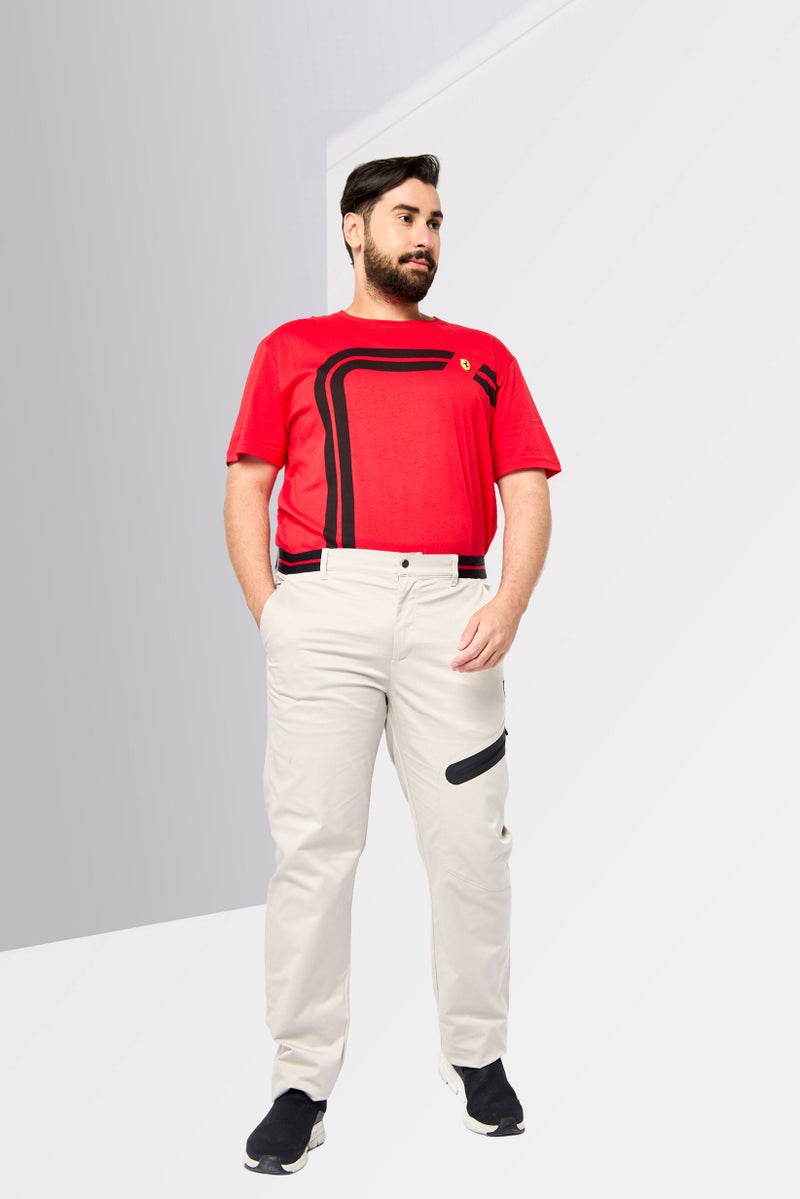 Scuderia Ferrari Men Regular Fit Brand Logo Chino Pants, Light Beige - Image 2