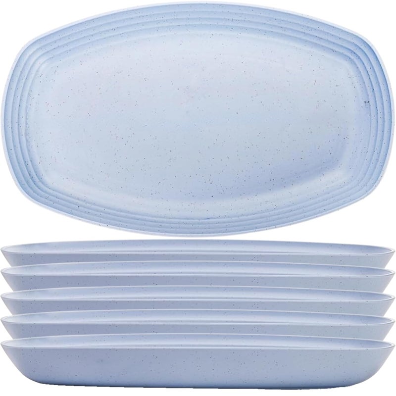 Turbid 6 Pcs Wheat Straw Dinnerware Sets 11 FoodGrade Oval Plates with Smooth Round Edges NonSkid Bottom Lightweight Wheat Straw Plates and Bowls Sets for Microwave Oven 6 Light Blue - Image 1