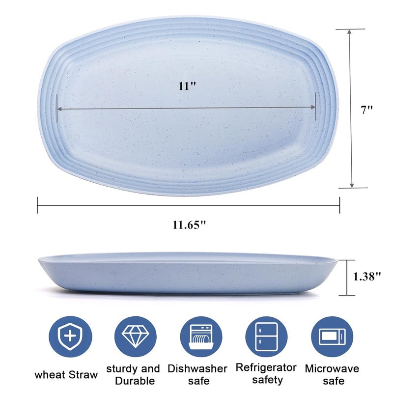 Turbid 6 Pcs Wheat Straw Dinnerware Sets 11 FoodGrade Oval Plates with Smooth Round Edges NonSkid Bottom Lightweight Wheat Straw Plates and Bowls Sets for Microwave Oven 6 Light Blue - Image 2