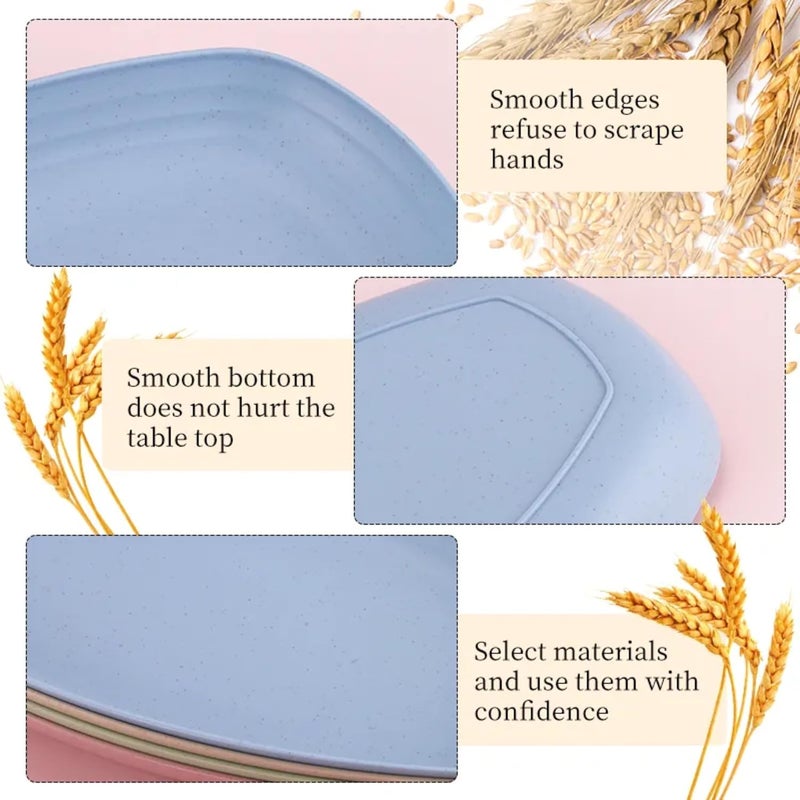 Turbid 6 Pcs Wheat Straw Dinnerware Sets 11 FoodGrade Oval Plates with Smooth Round Edges NonSkid Bottom Lightweight Wheat Straw Plates and Bowls Sets for Microwave Oven 6 Light Blue - Image 4