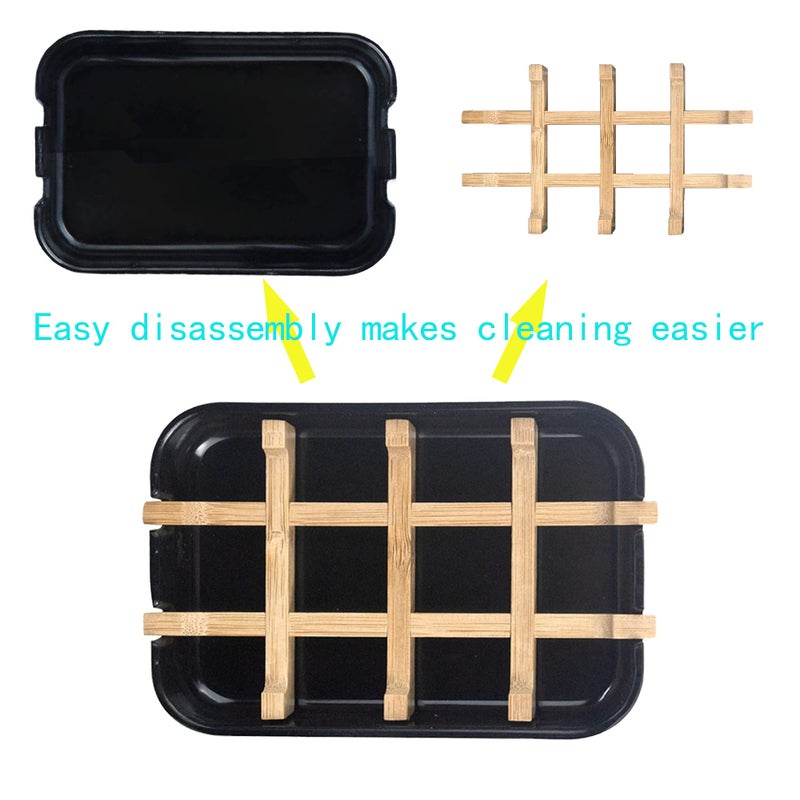 Aoheuo Modern Bamboo Fiber soap Holder and soap Dish Combination (Removable),5.12 Long by 3 Wide, 0.98 inches high, Used in Kitchens, bathrooms, and bar Sinks (Black(2 Pack)) - Image 4