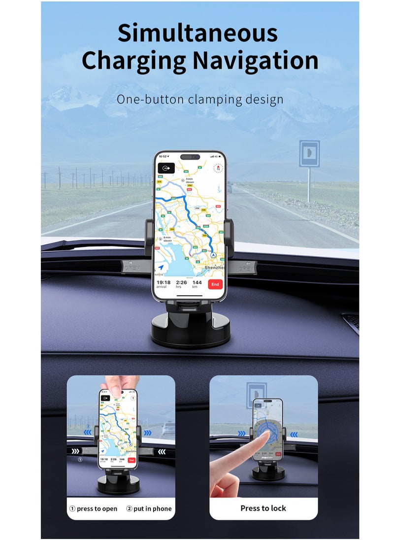 Recci - Car Phone Holder Mount 360° Rotation for Dashboard Automatic Clamping and Built in Silicone Stable Scratch Resistant One Handed Operation Car Mount for iPhone15 16 Samsung Galaxy Huawei Xiaomi - Image 1