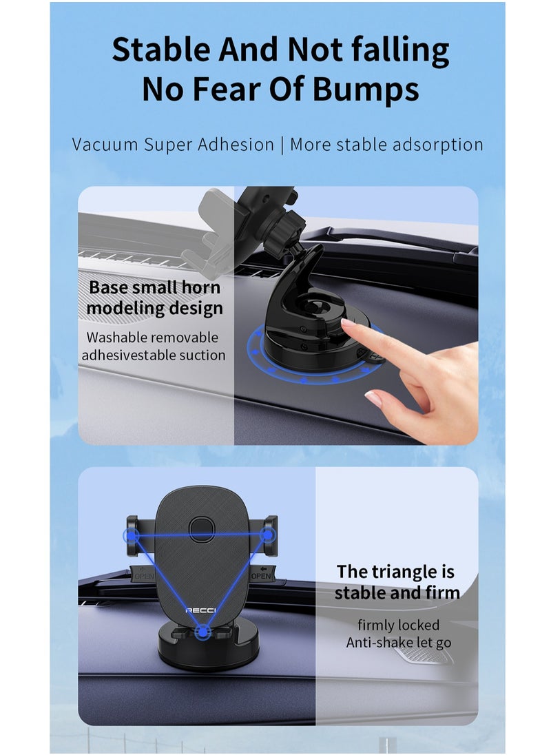 Recci - Car Phone Holder Mount 360° Rotation for Dashboard Automatic Clamping and Built in Silicone Stable Scratch Resistant One Handed Operation Car Mount for iPhone15 16 Samsung Galaxy Huawei Xiaomi - Image 1