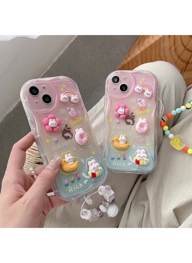 NIBEMINENT 3D Wavy Edge Protective TPU Case Cover For iPhone 14 Pro, Rainbow Duck With Bell Pendant - Image 2