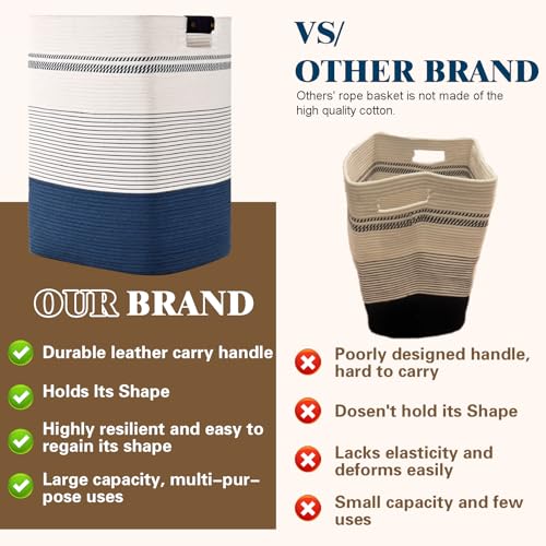 Degeyoyo Laundry Hamper, 95L Tall Laundry Basket with Leather Handles, Rectangle Large Clothes Hamper for Organizing, Cotton Woven Laundry Baskets Storage Hampers for Bedroom, Nursery, Living Room - Image 5
