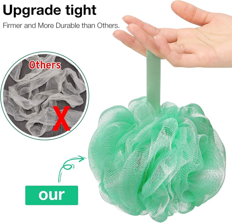 DadyMart Bath Shower Loofah Sponge 60g Bath Mesh Pouf Shower Ball Body Scrubber Exfoliating Bath Sponge for Women and Men, Set of 4, Black (Loofah-Medium, Army Green) - Image 3