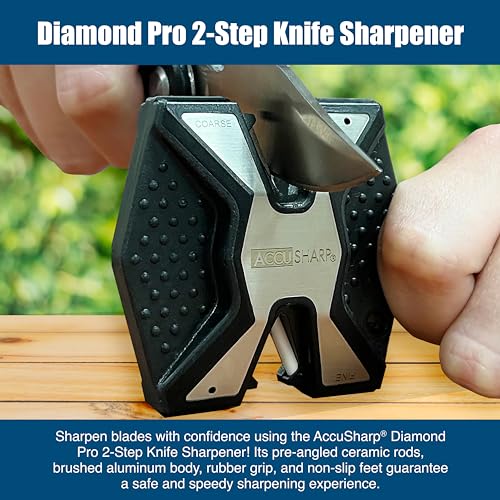 AccuSharp Diamond Pro 2-Step Knife Sharpener, Restores, Hones & Sharpens Blade’s Edge, 2-Step Coarse & Fine Rods for Kitchen Knives & All Types of Blades, Compact & Portable Knife Keychain Tool, Black - Image 3