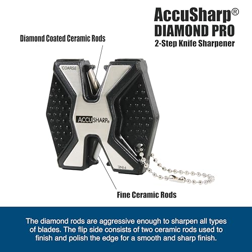 AccuSharp Diamond Pro 2-Step Knife Sharpener, Restores, Hones & Sharpens Blade’s Edge, 2-Step Coarse & Fine Rods for Kitchen Knives & All Types of Blades, Compact & Portable Knife Keychain Tool, Black - Image 4