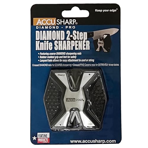 AccuSharp Diamond Pro 2-Step Knife Sharpener, Restores, Hones & Sharpens Blade’s Edge, 2-Step Coarse & Fine Rods for Kitchen Knives & All Types of Blades, Compact & Portable Knife Keychain Tool, Black - Image 2